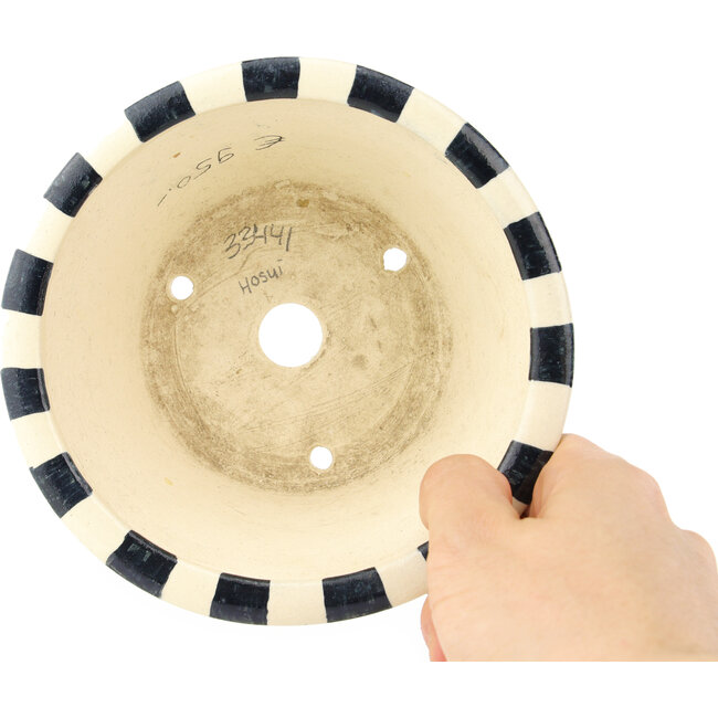 Pot à bonsaï rond blanc et bleu par Echizen - 140 x 140 x 65 mm