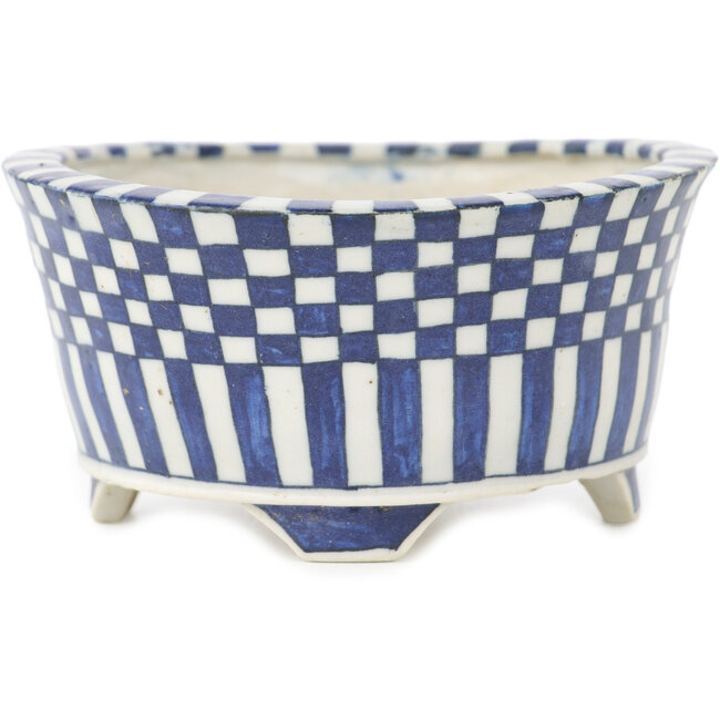 Vaso bonsai rotondo bianco e blu di Echizen - 110 x 110 x 52 mm