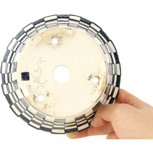 Pot à bonsaï rond blanc et bleu par Echizen - 140 x 140 x 65 mm