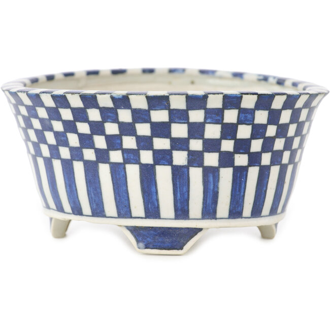 Vaso bonsai rotondo bianco e blu di Echizen - 110 x 110 x 52 mm