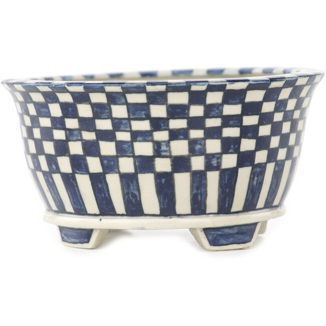 Round white and blue bonsai pot by Echizen - 105 x 105 x 52 mm