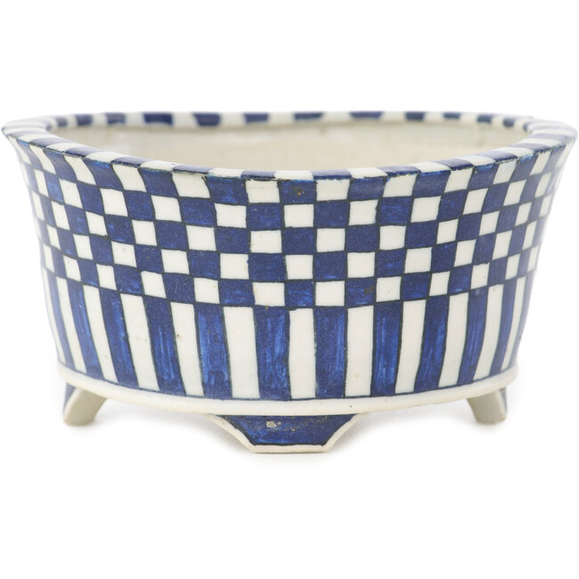 Pot à bonsaï rond blanc et bleu par Echizen - 110 x 110 x 52 mm