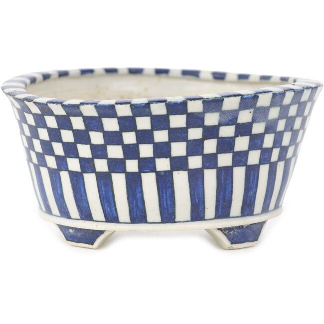 Vaso bonsai rotondo bianco e blu di Echizen - 110 x 110 x 52 mm