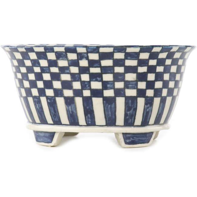 Round white and blue bonsai pot by Echizen - 105 x 105 x 52 mm