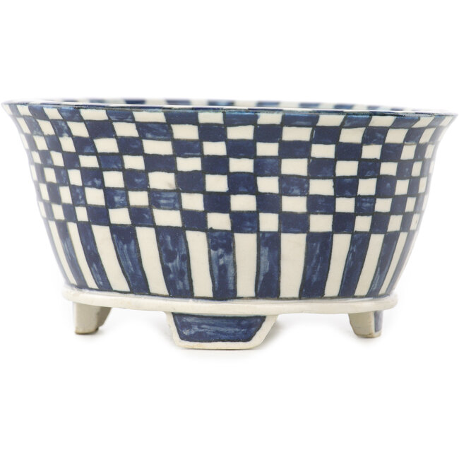 Pot à bonsaï rond blanc et bleu par Echizen - 105 x 105 x 52 mm