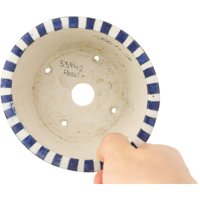 Ronde witte en blauwe bonsaipot van Echizen - 110 x 110 x 52 mm