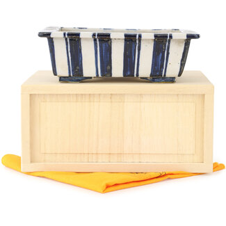  Echizen Hosui 120 mm rectangular white and blue bonsai pot by Echizen, Japan