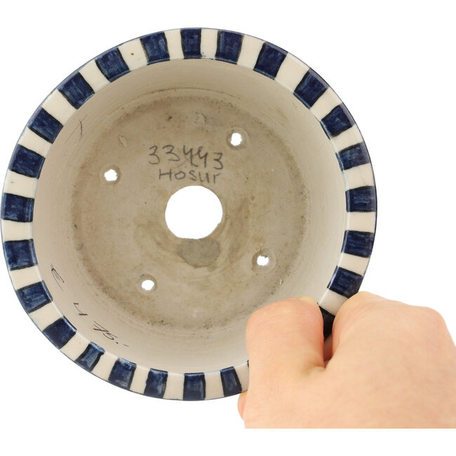 Runder weiß-blauer Bonsai-Topf von Echizen - 105 x 105 x 52 mm