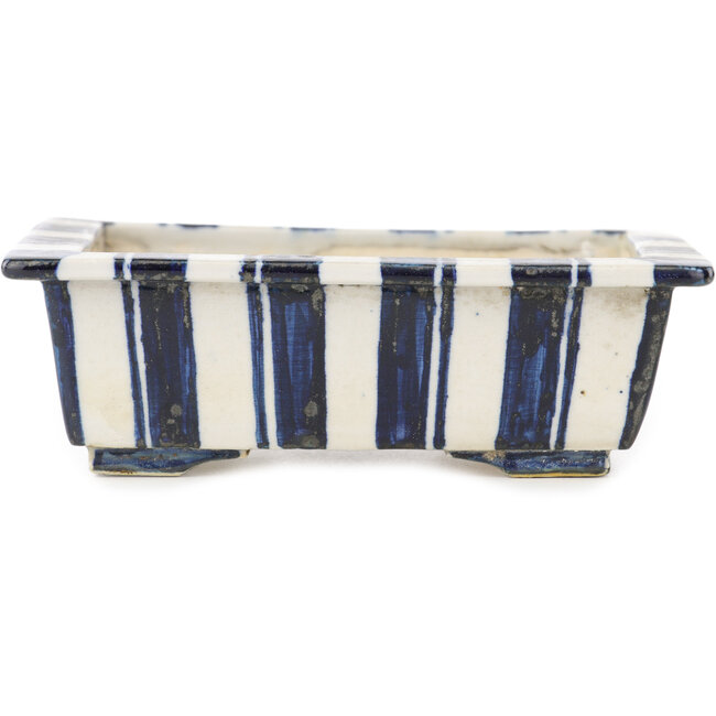 Maceta rectangular para bonsái de color blanco y azul de Echizen - 120 x 95 x 40 mm