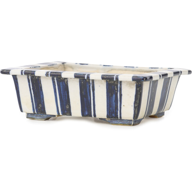 Rechthoekige witte en blauwe bonsaipot van Echizen - 120 x 95 x 40 mm