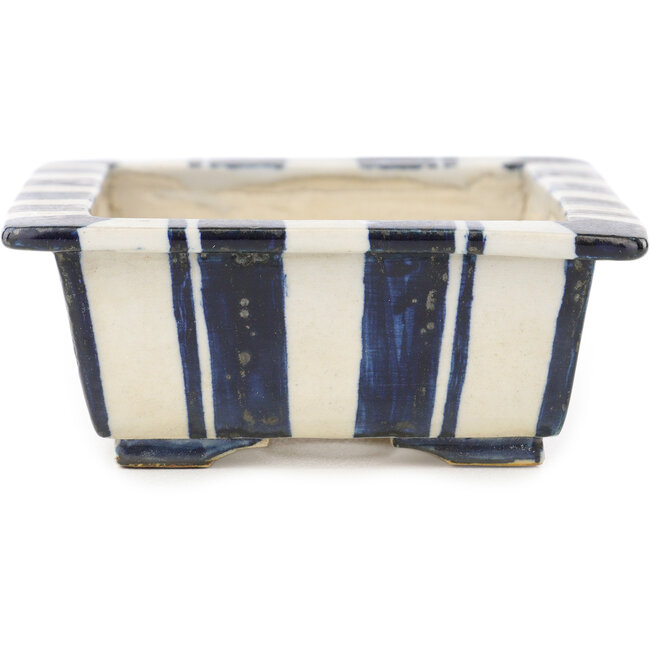 Maceta rectangular para bonsái de color blanco y azul de Echizen - 120 x 95 x 40 mm