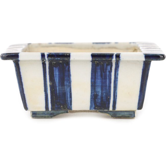Rectangular white and blue bonsai pot by Echizen - 120 x 95 x 40 mm