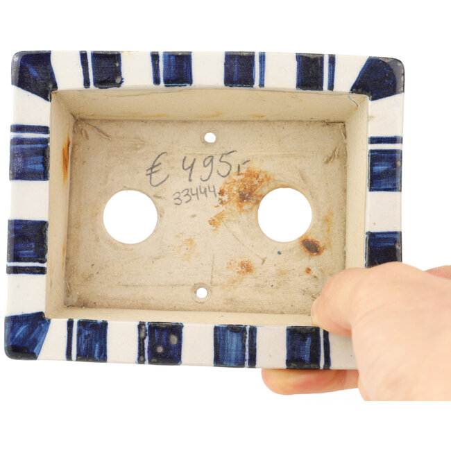 Vaso bonsai rettangolare bianco e blu di Echizen - 120 x 95 x 40 mm