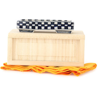  Echizen Hosui Maceta rectangular de bonsái de color blanco y azul de 82 mm de Echizen, Japón