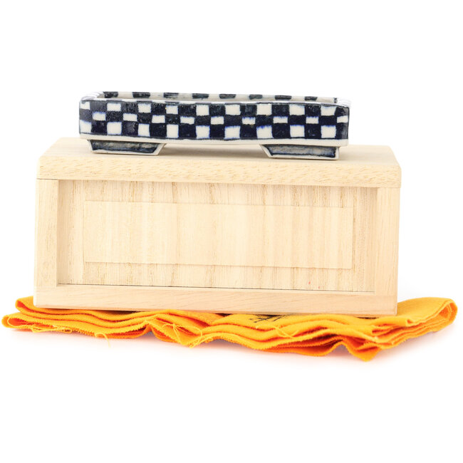Maceta rectangular para bonsái de color blanco y azul de Echizen - 82 x 37 x 17 mm