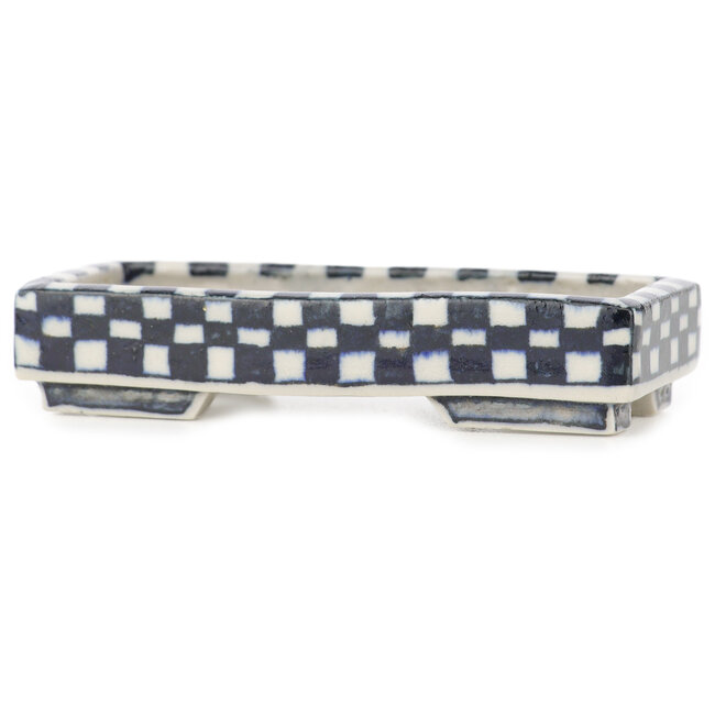 Maceta rectangular para bonsái de color blanco y azul de Echizen - 82 x 37 x 17 mm