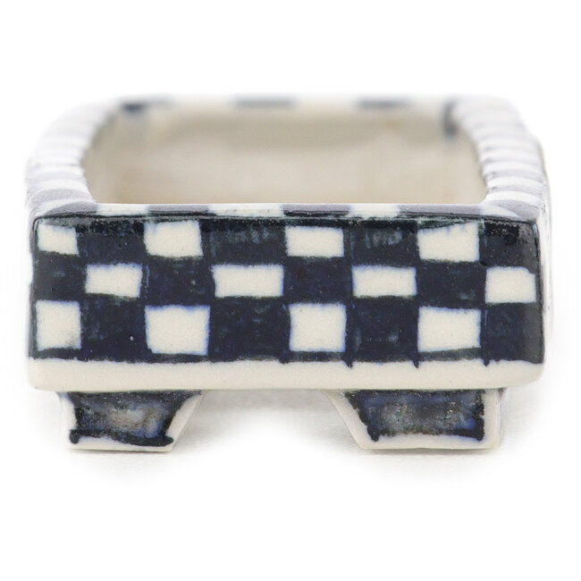 Rechthoekige witte en blauwe bonsaipot van Echizen - 82 x 37 x 17 mm