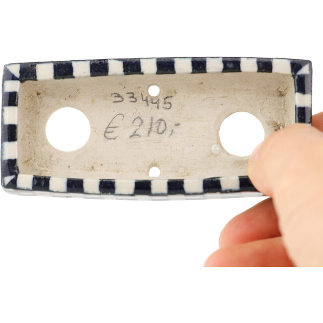 Maceta rectangular para bonsái de color blanco y azul de Echizen - 82 x 37 x 17 mm