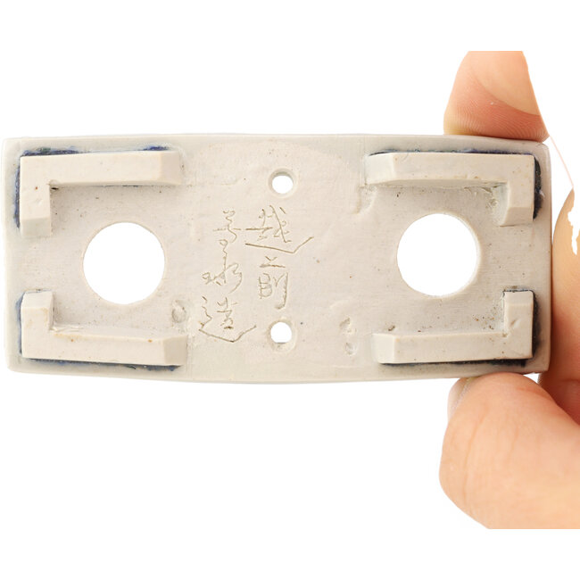 Maceta rectangular para bonsái de color blanco y azul de Echizen - 82 x 37 x 17 mm