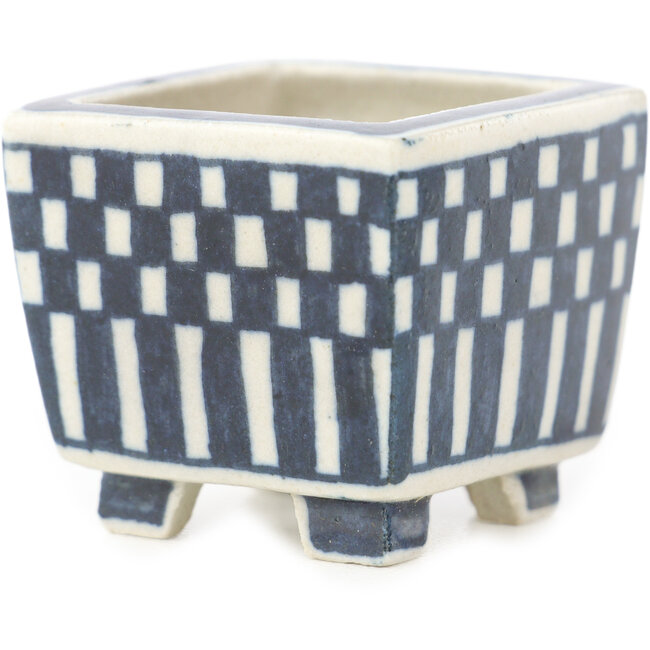 Vaso bonsai quadrato bianco e blu di Echizen - 30 x 30 x 28 mm