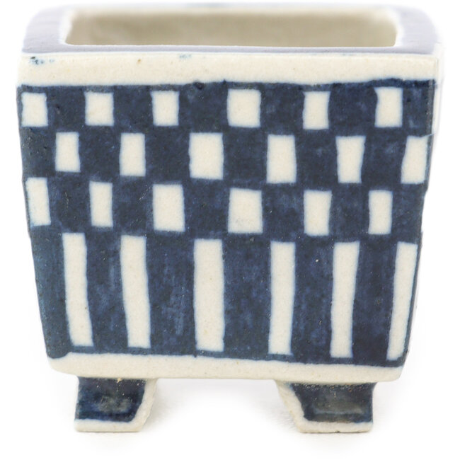 Vaso bonsai quadrato bianco e blu di Echizen - 30 x 30 x 28 mm