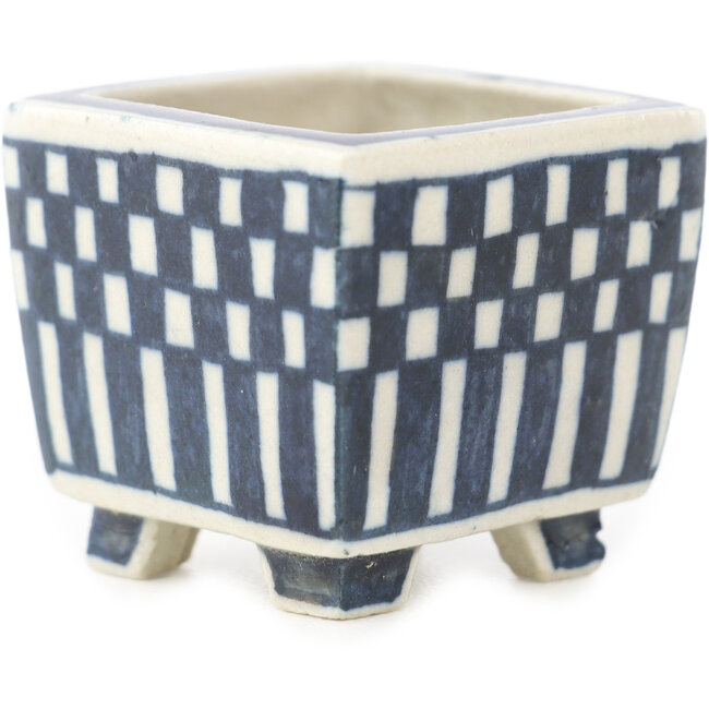 Vaso bonsai quadrato bianco e blu di Echizen - 30 x 30 x 28 mm