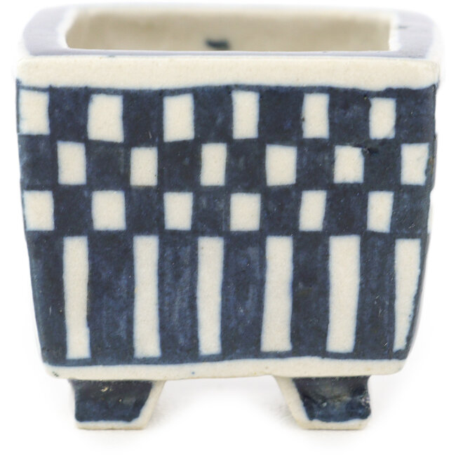 Vaso bonsai quadrato bianco e blu di Echizen - 30 x 30 x 28 mm