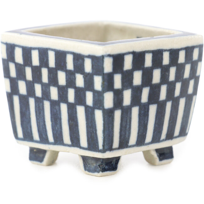 Vaso bonsai quadrato bianco e blu di Echizen - 30 x 30 x 28 mm