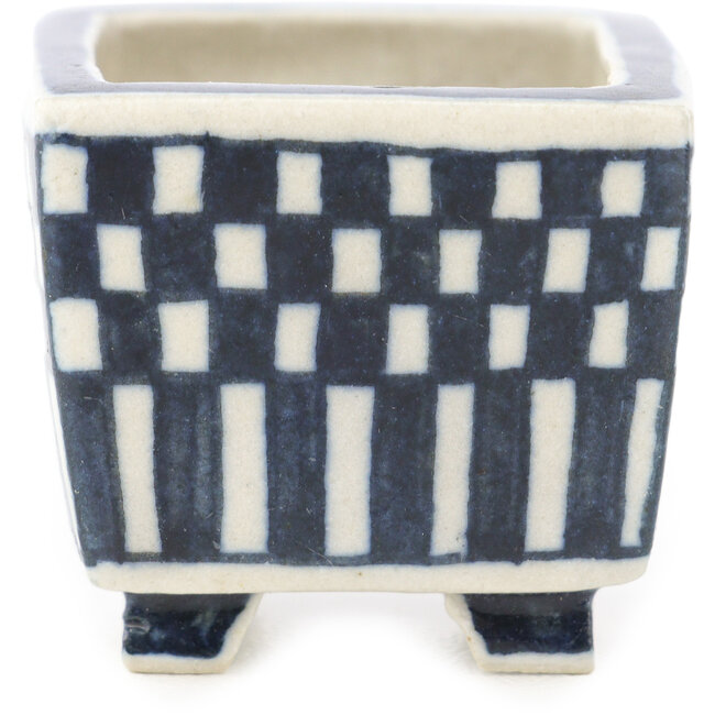 Maceta cuadrada para bonsái de color blanco y azul de Echizen - 30 x 30 x 28 mm