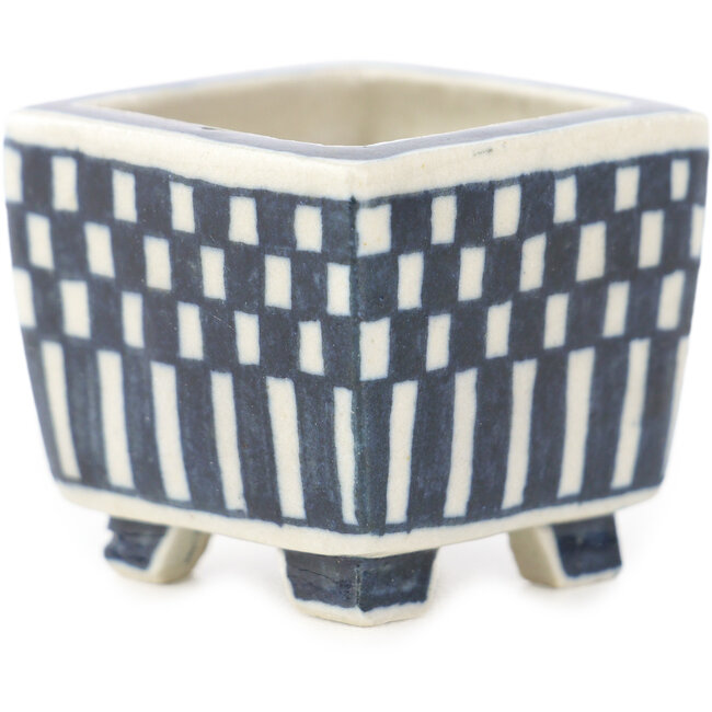 Vaso bonsai quadrato bianco e blu di Echizen - 30 x 30 x 28 mm
