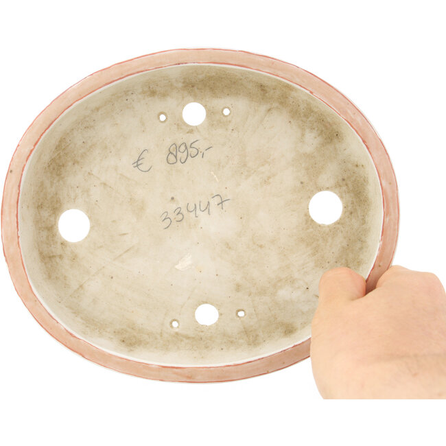 Pot à bonsaï ovale blanc et rouge par Echizen - 190 x 160 x 30 mm