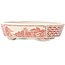 Oval white and red  bonsai pot by Echizen - 150 x 125 x 40 mm