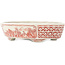 Oval white and red  bonsai pot by Echizen - 150 x 125 x 40 mm