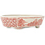 Oval white and red  bonsai pot by Echizen - 150 x 125 x 40 mm