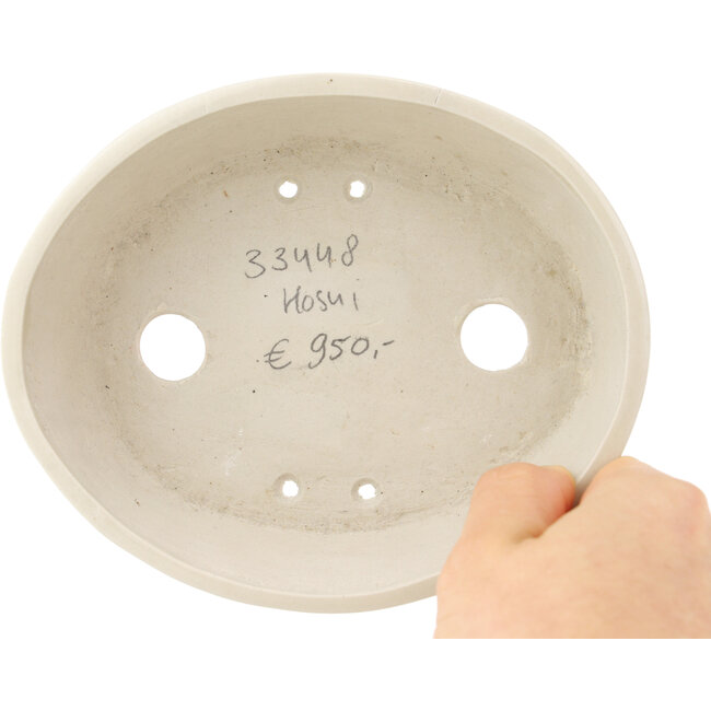 Oval white and red  bonsai pot by Echizen - 150 x 125 x 40 mm