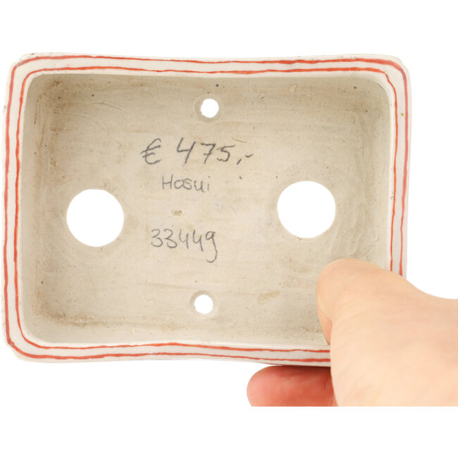 Rectangular white and red  bonsai pot by Echizen - 115 x 90 x 35 mm