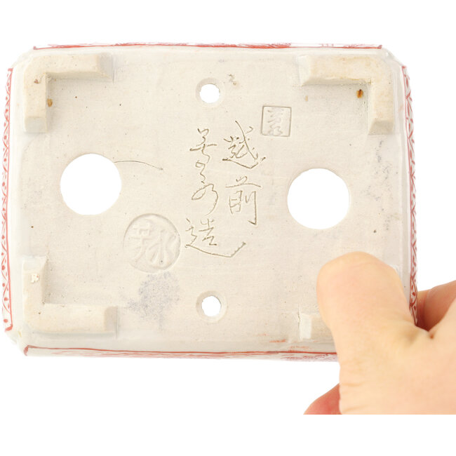Maceta rectangular para bonsái de color blanco y rojo de Echizen - 115 x 90 x 35 mm