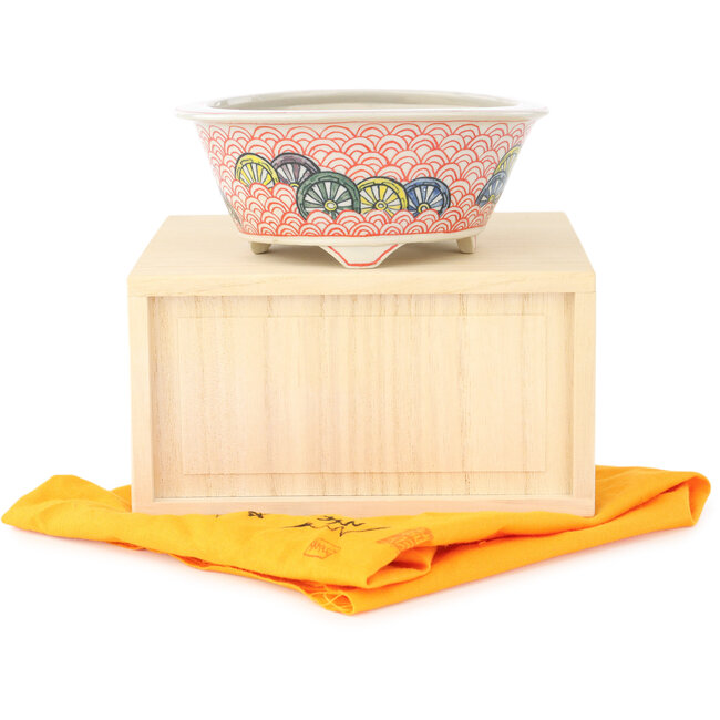 Round multicolor bonsai pot by Echizen - 125 x 125 x 50 mm