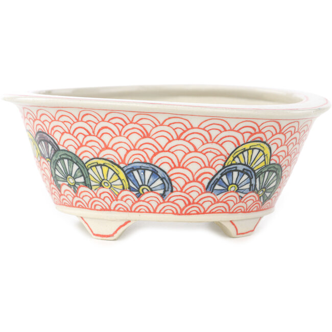 Round multicolor bonsai pot by Echizen - 125 x 125 x 50 mm