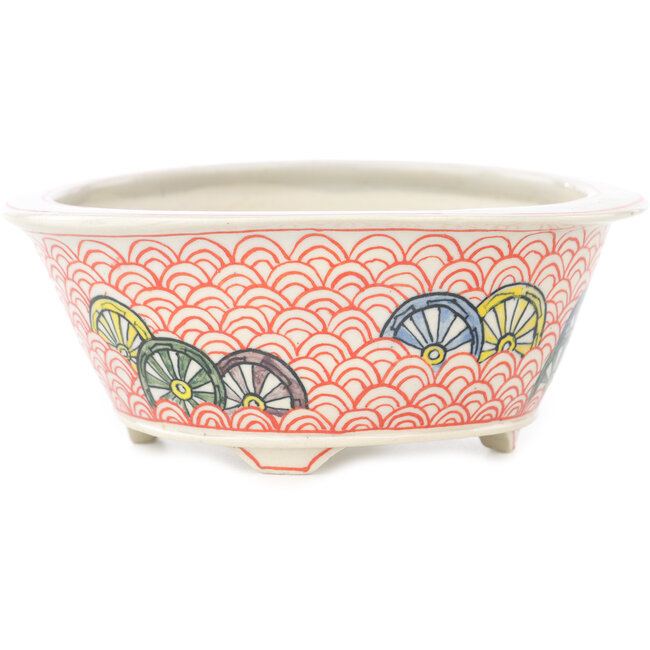 Round multicolor bonsai pot by Echizen - 125 x 125 x 50 mm