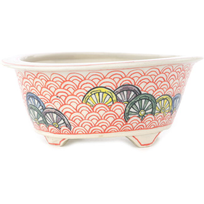 Round multicolor bonsai pot by Echizen - 125 x 125 x 50 mm