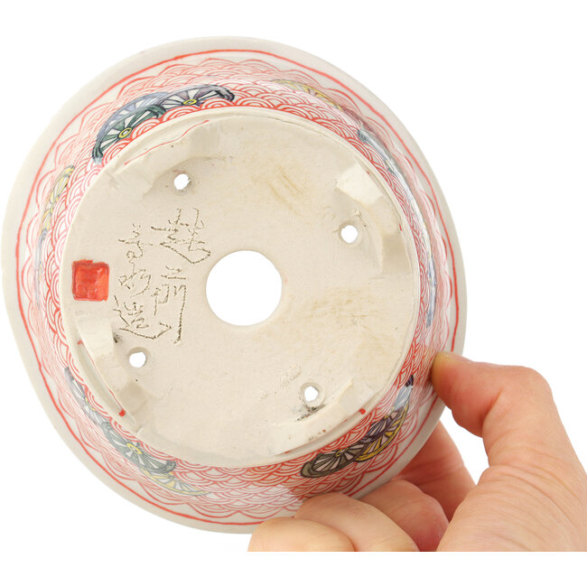 Round multicolor bonsai pot by Echizen - 125 x 125 x 50 mm