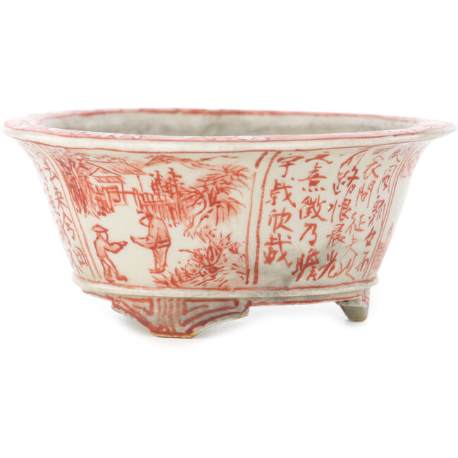 Pot à bonsaï rond blanc et rouge par Echizen - 112 x 112 x 50 mm