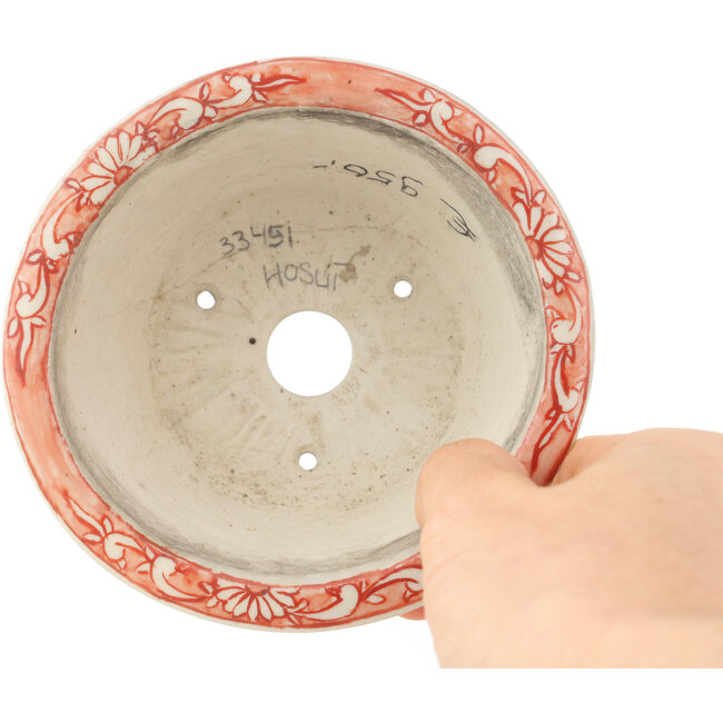 Ronde witte en rode bonsaipot van Echizen - 112 x 112 x 50 mm