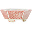 Hexagonal white and red bonsai pot by Echizen - 95 x 95 x 33 mm