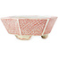 Hexagonal white and red bonsai pot by Echizen - 95 x 95 x 33 mm
