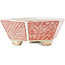 Hexagonal white and red bonsai pot by Echizen - 95 x 95 x 33 mm