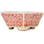 Hexagonal white and red bonsai pot by Echizen - 95 x 95 x 33 mm