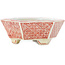 Hexagonal white and red bonsai pot by Echizen - 95 x 95 x 33 mm