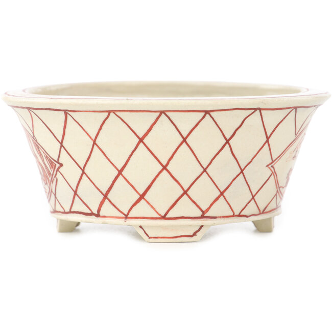 Vaso bonsai rotondo bianco e rosso di Echizen - 90 x 90 x 40 mm